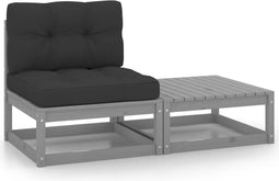 vidaXL - 2-delige - Loungeset - met - kussens - massief - grenenhout - grijs