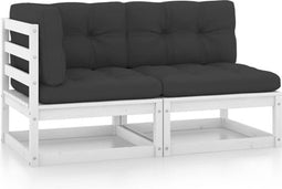 vidaXL - 2-delige - Loungeset - met - kussens - massief - grenenhout - wit