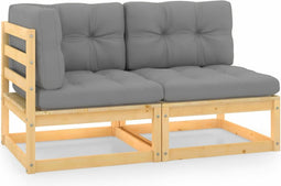 vidaXL - 2-delige - Loungeset - met - kussens - massief - grenenhout