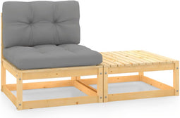 vidaXL - 2-delige - Loungeset - met - kussens - massief - grenenhout