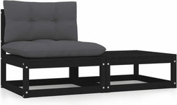 vidaXL - 2-delige - Loungeset - met - kussens - massief - grenenhout - zwart