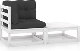 vidaXL - 2-delige - Loungeset - met - kussens - massief - grenenhout - wit