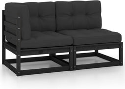 vidaXL - 2-delige - Loungeset - met - kussens - massief - grenenhout - zwart
