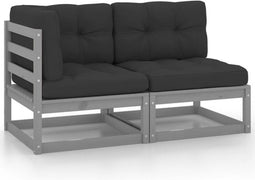vidaXL - 2-delige - Loungeset - met - kussens - massief - grenenhout - grijs