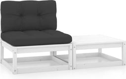 vidaXL - 2-delige - Loungeset - met - kussens - massief - grenenhout - wit