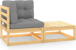 vidaXL - 2-delige - Loungeset - met - kussens - massief - grenenhout