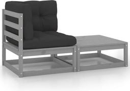 vidaXL - 2-delige - Loungeset - met - kussens - massief - grenenhout - grijs
