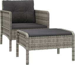 vidaXL - 2-delige - Loungeset - met - kussens - poly - rattan - grijs