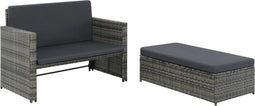 vidaXL - 2-delige - Loungeset - met - kussens - poly - rattan - grijs