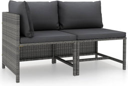vidaXL - 2-delige - Loungeset - met - kussens - poly - rattan - grijs