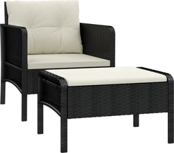 vidaXL - 2-delige - Loungeset - met - kussens - poly - rattan - zwart