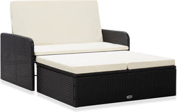 vidaXL - 2-delige - Loungeset - met - kussens - poly - rattan - zwart