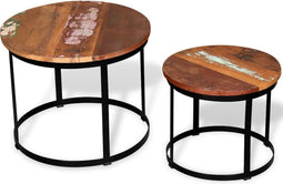 vidaXL - 2-delige - Salontafelset - rond - 40/50 - cm - massief - gerecycled - hout