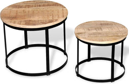 vidaXL - 2-delige - Salontafelset - rond - 40/50 - cm - ruw - mangohout