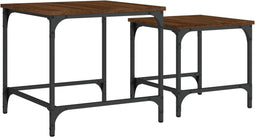 vidaXL - 2-delige - Tafeltjesset - bewerkt - hout - bruin - eikenkleur