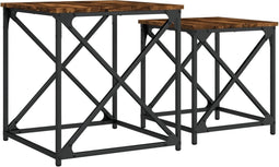 vidaXL - 2-delige - Tafeltjesset - bewerkt - hout - gerookt - eikenkleurig