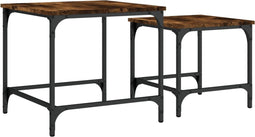 vidaXL - 2-delige - Tafeltjesset - bewerkt - hout - gerookt - eikenkleurig