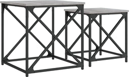 vidaXL - 2-delige - Tafeltjesset - bewerkt - hout - grijs - sonoma - eikenkleurig