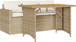 vidaXL - 2-delige - Tuinset - met - kussens - poly - rattan - beige