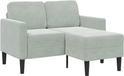 vidaXL - 2-zitsbank - met - ligstoel - L-vormig - lichtgrijs - 125 - cm - fluweel