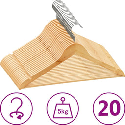 vidaXL - 20-delige - Kledinghangerset - anti-slip - hardhout