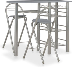 vidaXL - 3-delige - Barset - met - schappen - hout - en - staal - grijs