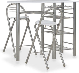 vidaXL - 3-delige - Barset - met - schappen - hout - en - staal - wit