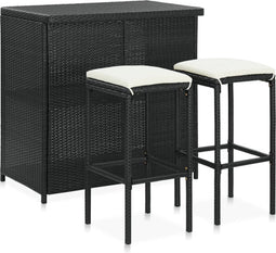 vidaXL - 3-delige - Barset - poly - rattan - zwart