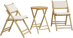 vidaXL - 3-delige - Bistroset - inklapbaar - met - kussens - bamboe - crèmewit
