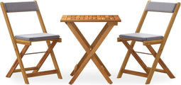 vidaXL - 3-delige - Bistroset - inklapbaar - met - kussens - massief - acaciahout