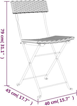 vidaXL - 3-delige - Bistroset - inklapbaar - poly - rattan - bruin