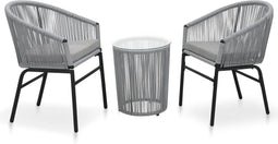 vidaXL - 3-delige - Bistroset - met - kussens - PE-rattan - grijs