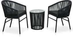 vidaXL - 3-delige - Bistroset - met - kussens - PE-rattan - zwart