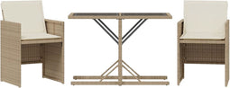 vidaXL - 3-delige - Bistroset - met - kussens - poly - rattan - beige