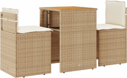 vidaXL - 3-delige - Bistroset - met - kussens - poly - rattan - beige