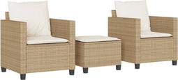 vidaXL - 3-delige - Bistroset - met - kussens - poly - rattan - beige