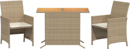 vidaXL - 3-delige - Bistroset - met - kussens - poly - rattan - beige