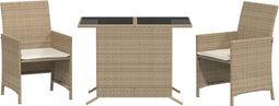 vidaXL - 3-delige - Bistroset - met - kussens - poly - rattan - beige