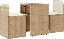 vidaXL - 3-delige - Bistroset - met - kussens - poly - rattan - beige