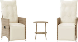 vidaXL - 3-delige - Bistroset - met - kussens - poly - rattan - beige