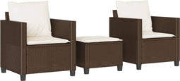 vidaXL - 3-delige - Bistroset - met - kussens - poly - rattan - bruin