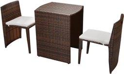 vidaXL - 3-delige - Bistroset - met - kussens - poly - rattan - bruin