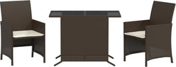 vidaXL - 3-delige - Bistroset - met - kussens - poly - rattan - bruin