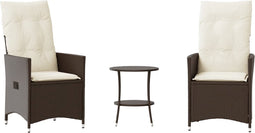vidaXL - 3-delige - Bistroset - met - kussens - poly - rattan - bruin