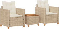 vidaXL - 3-delige - Bistroset - met - kussens - poly - rattan - en - acaciahout - beige
