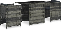 vidaXL - 3-delige - Bistroset - met - kussens - poly - rattan - grijs