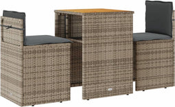 vidaXL - 3-delige - Bistroset - met - kussens - poly - rattan - grijs