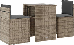 vidaXL - 3-delige - Bistroset - met - kussens - poly - rattan - grijs
