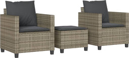 vidaXL - 3-delige - Bistroset - met - kussens - poly - rattan - grijs