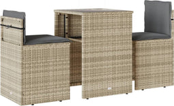 vidaXL - 3-delige - Bistroset - met - kussens - poly - rattan - lichtgrijs